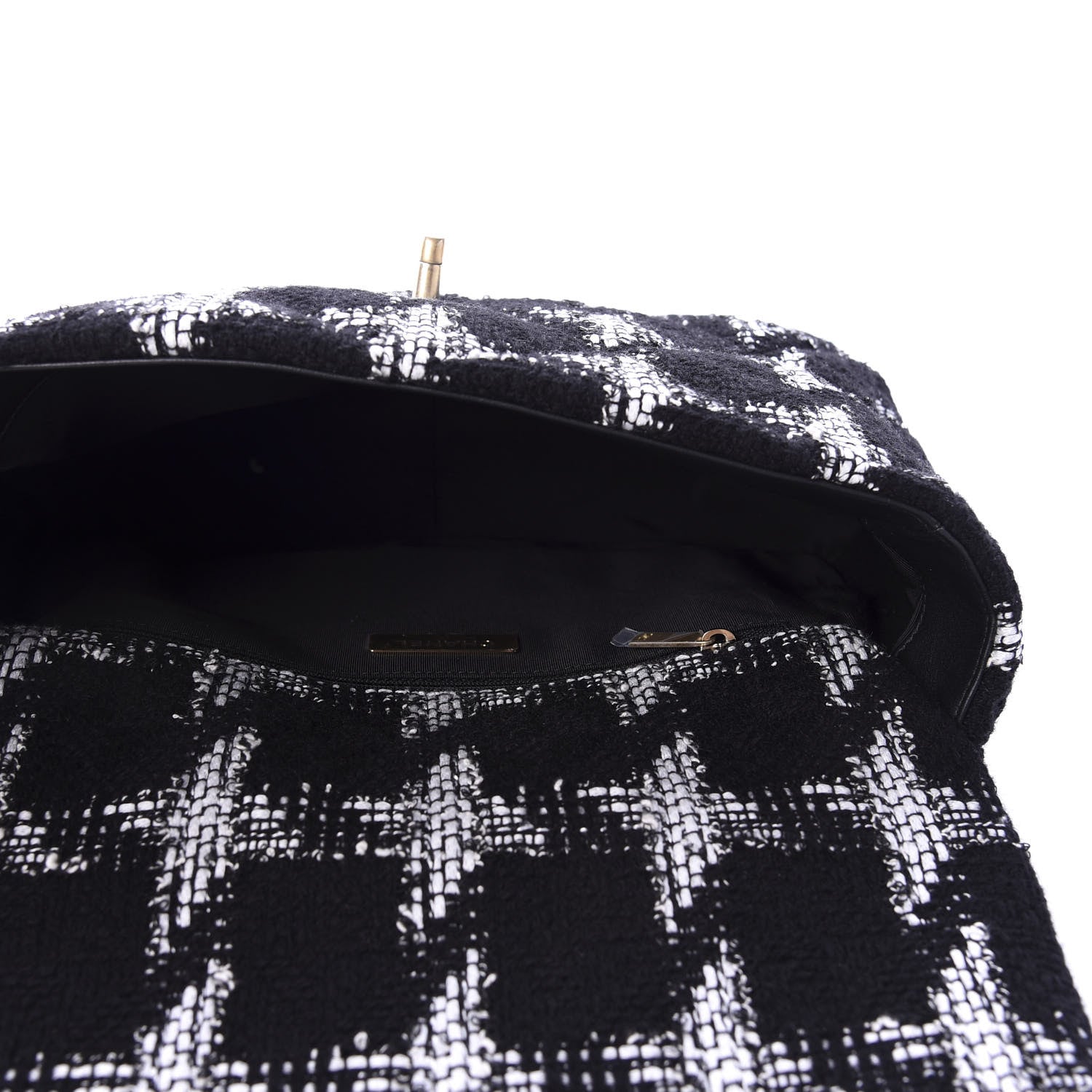 Chanel Tweed Quilted Large 19 Flap Black White 6 of 12