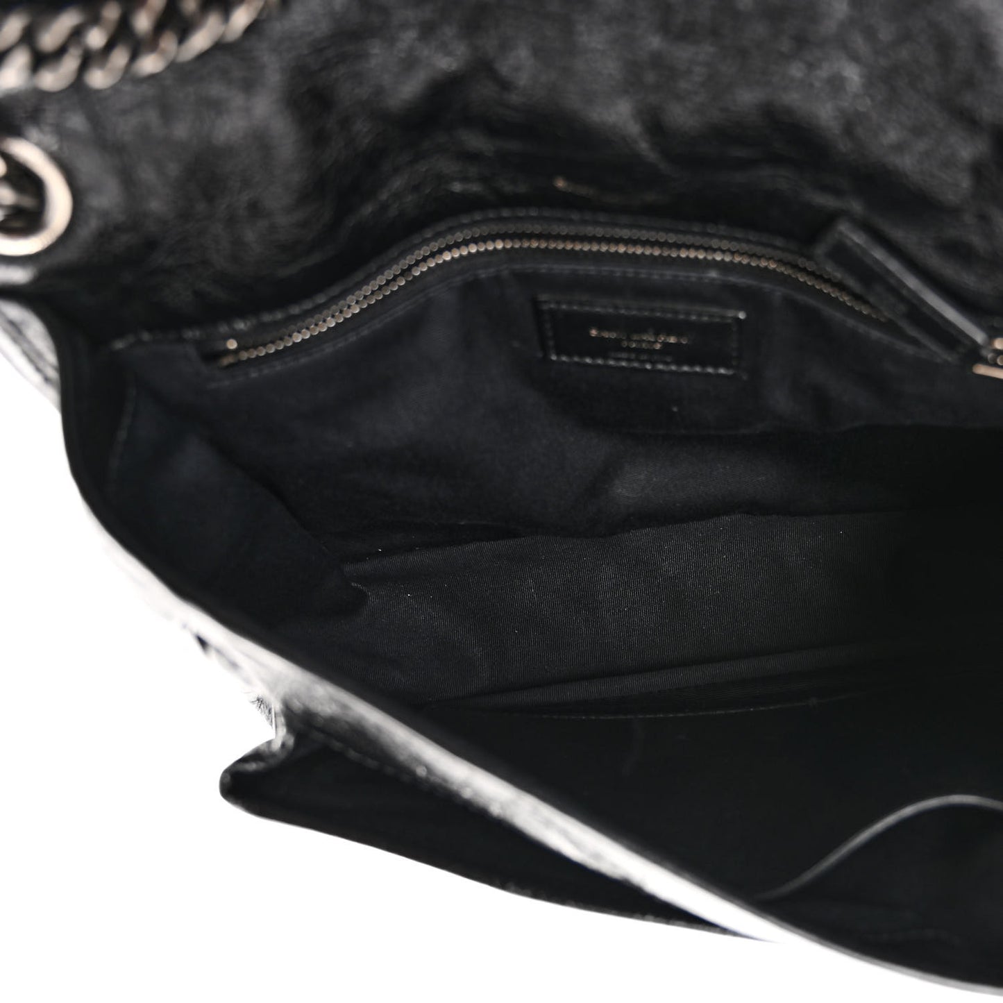 Crinkled Calfskin Matelasse Monogram Medium Niki Chain Satchel Black
