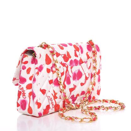 Chanel Satin Quilted Splatter Paint Medium Single Flap Red Pink 3 of 10