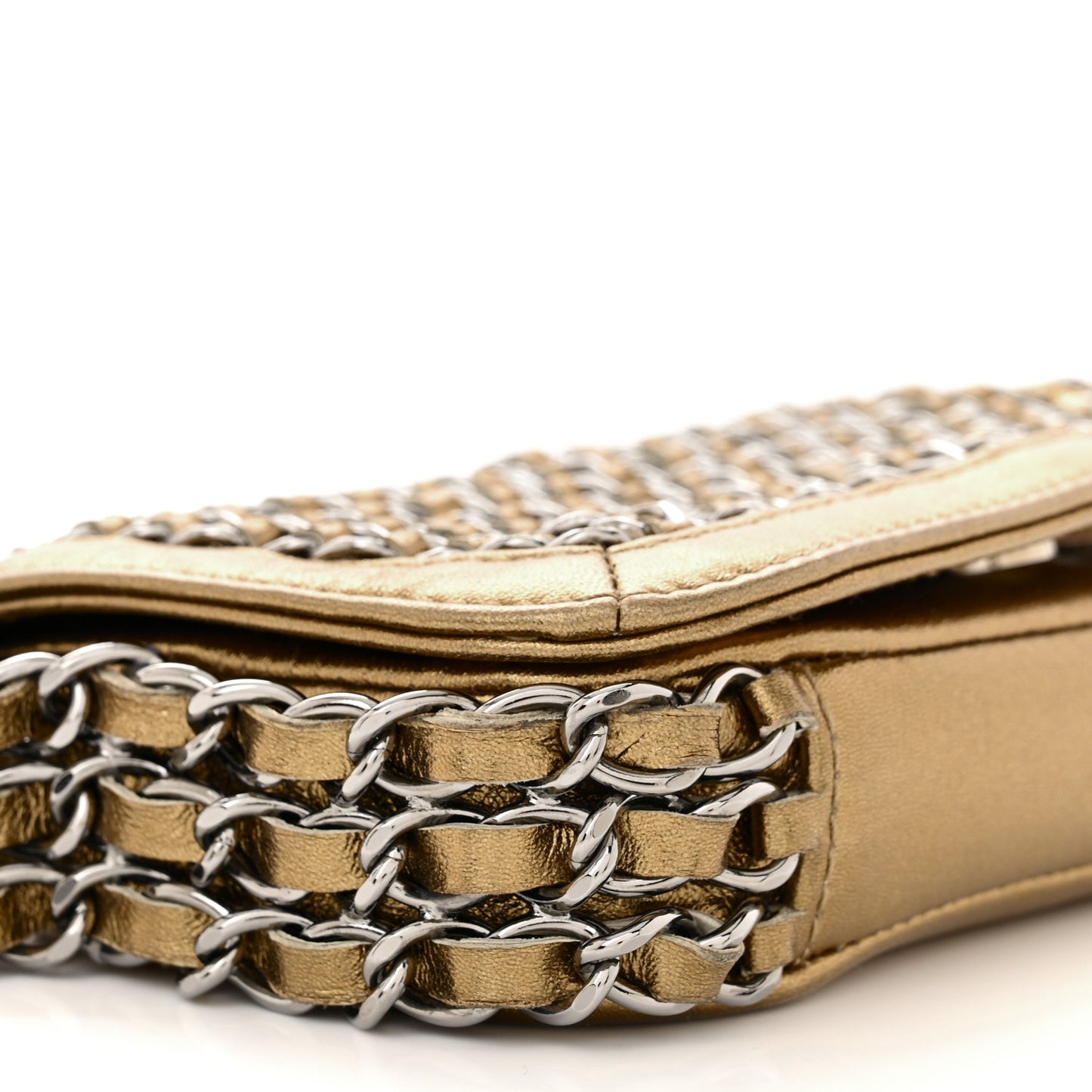 Metallic Lambskin Mini Triple Chain Flap Gold