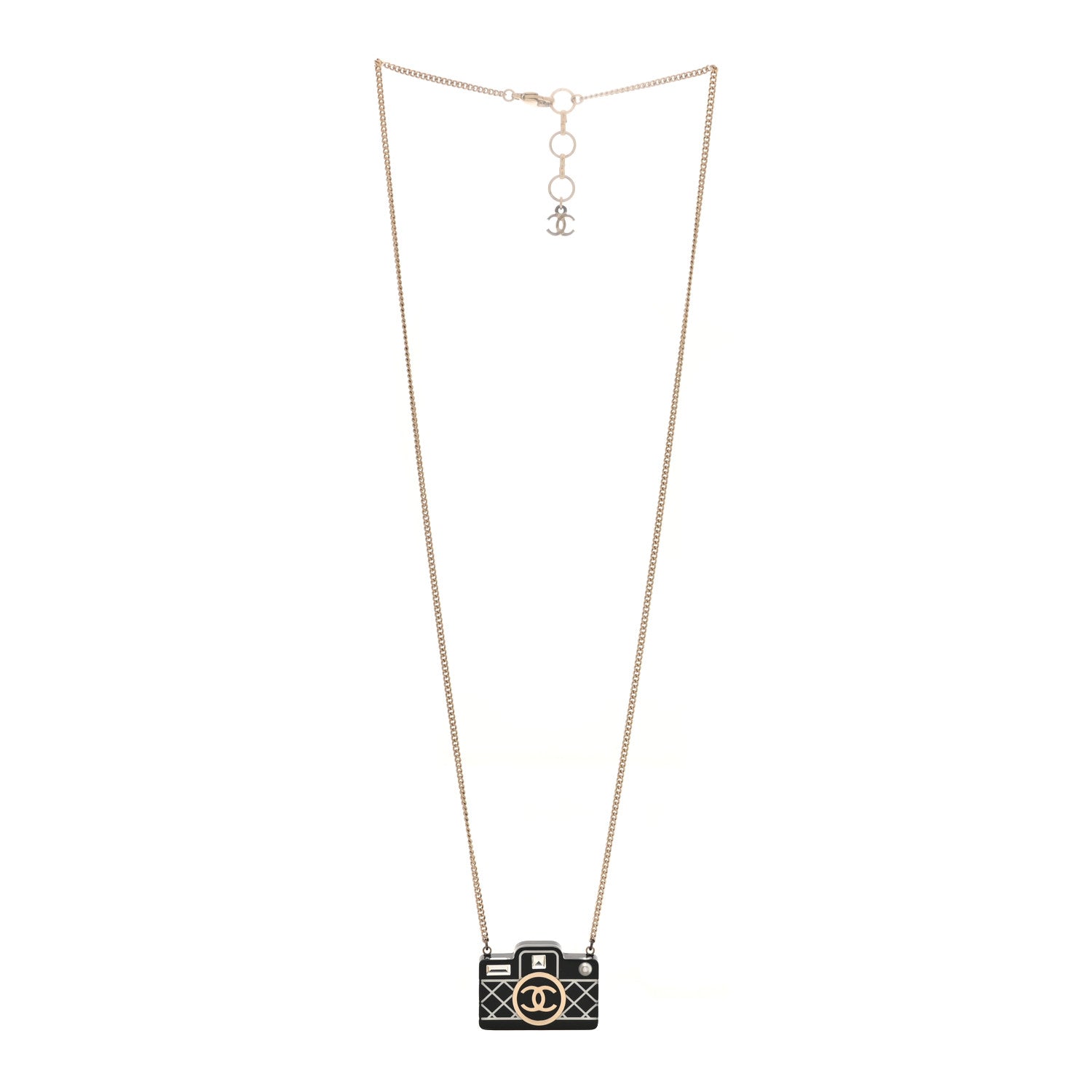 Chanel Resin Camera CC Necklace Black Gold 3 of 4