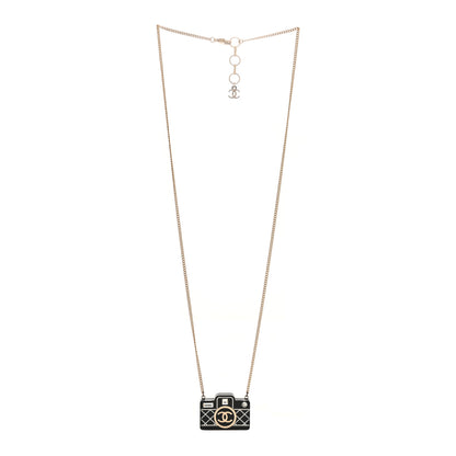 Chanel Resin Camera CC Necklace Black Gold 3 of 4