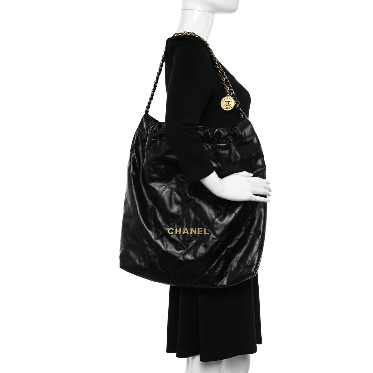 Shiny Calfskin Quilted Large Chanel 22 Black