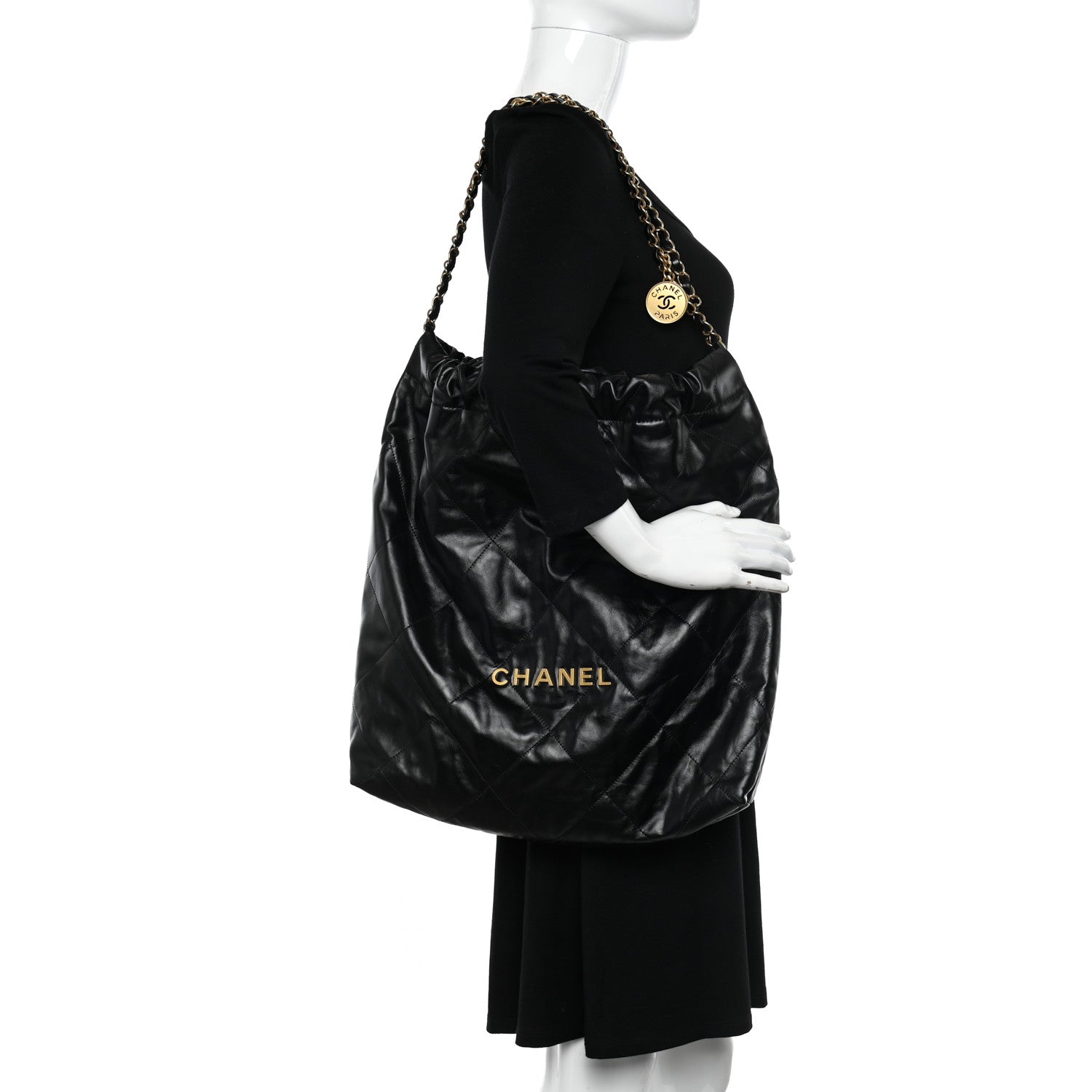 Chanel Shiny Calfskin Quilted Large Chanel 22 Black 2 of 10