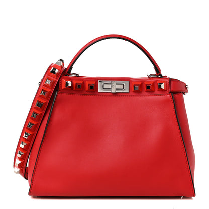 Fendi Vitello Seta Studded Medium Peekaboo Iconic Satchel Fiamma 1 of 8