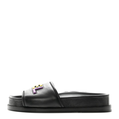 Chanel Lambskin Cha-Nel Mule Sandals 39.5 Black Multicolor 1 of 11
