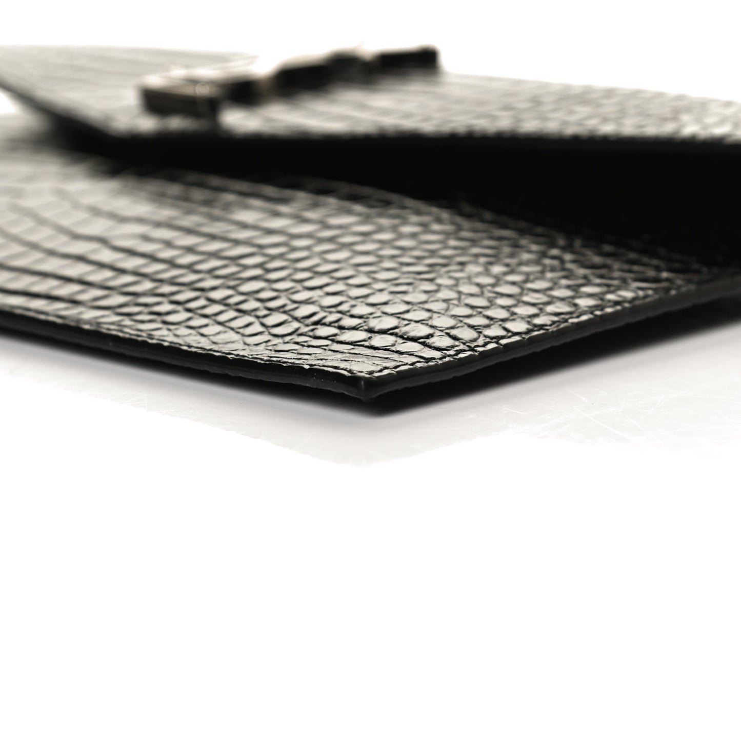 Calfskin Crocodile Embossed Uptown Monogram Clutch Black