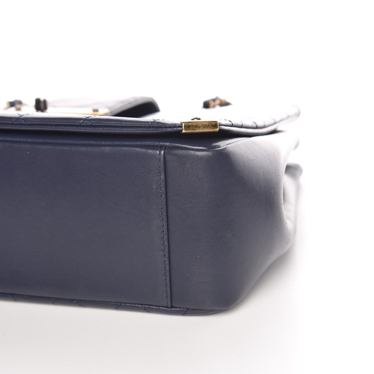 Calfskin Diamond Stitched Shoulder Bag Navy