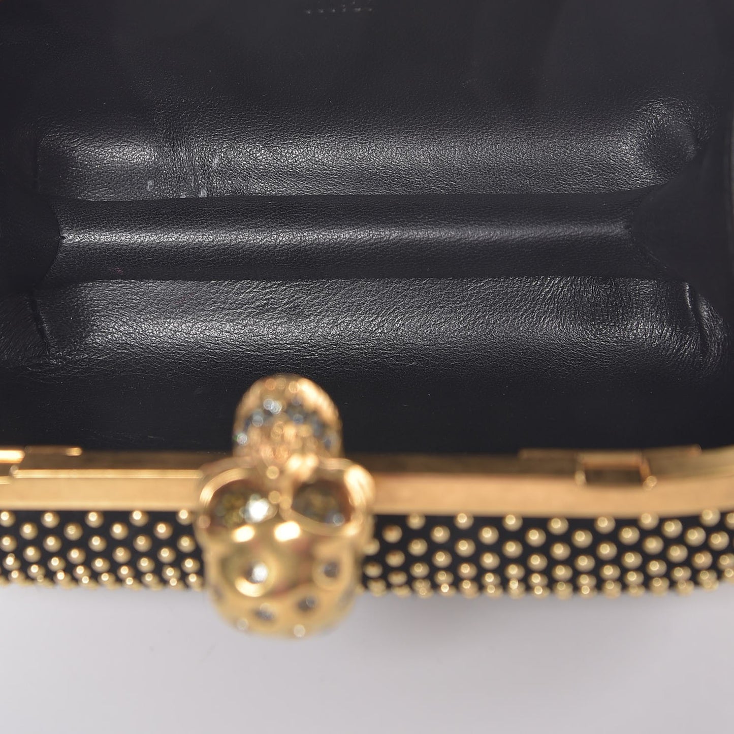 Suede Studded Skull Box Clutch Black