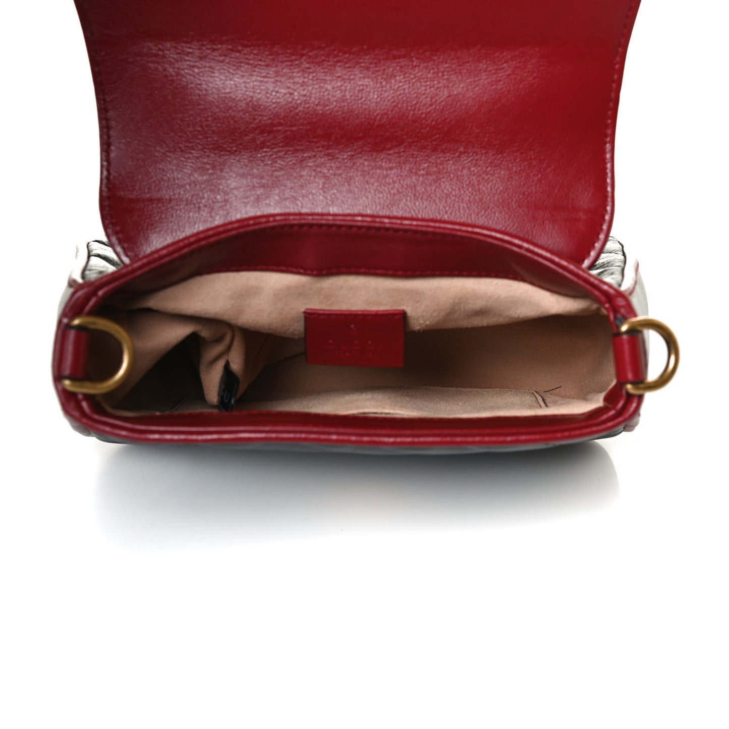 Vintage Effect Calfskin Matelasse Diagonal Small Torchon GG Marmont Top Handle Shoulder Bag Black Romantic Cherry