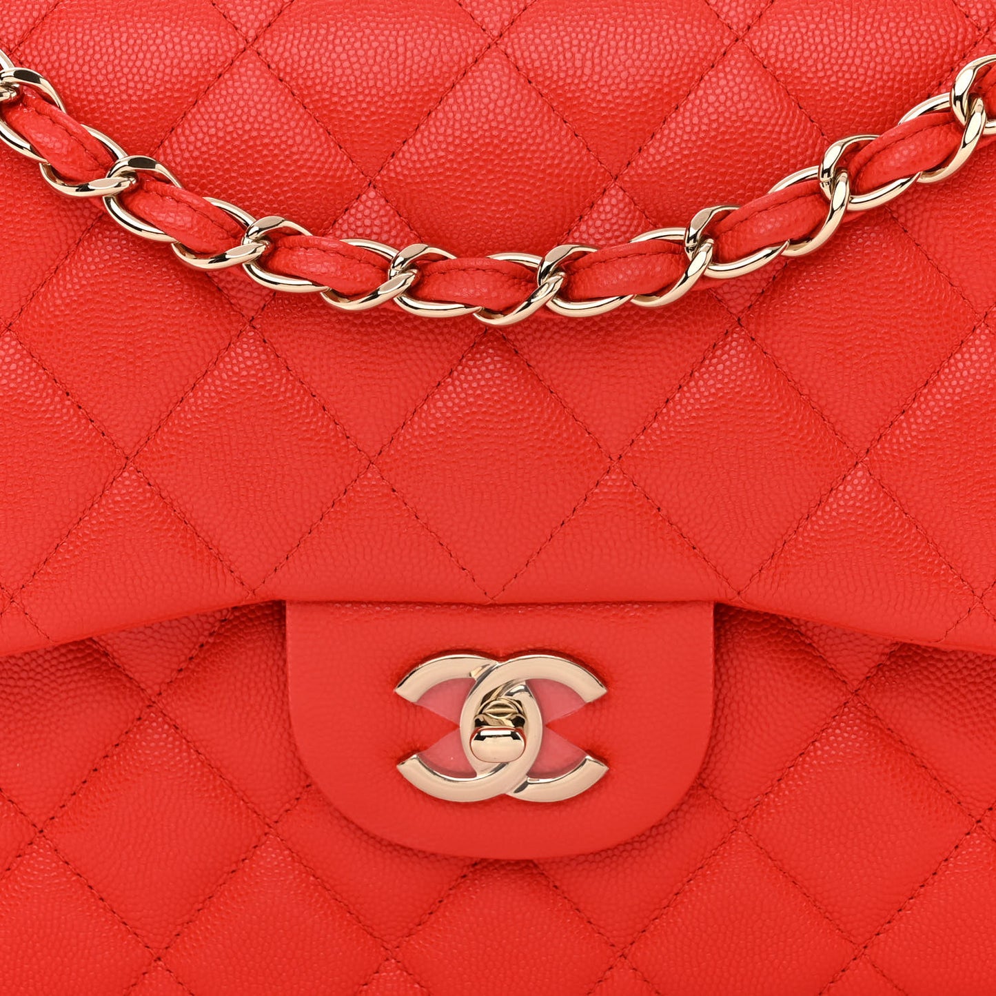 Caviar Quilted Jumbo Double Flap Red