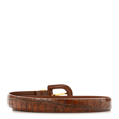 Saint Laurent Calfskin Crocodile Embossed Monogram Buckle Belt 75 30 Vegetable Brown 2 of 6