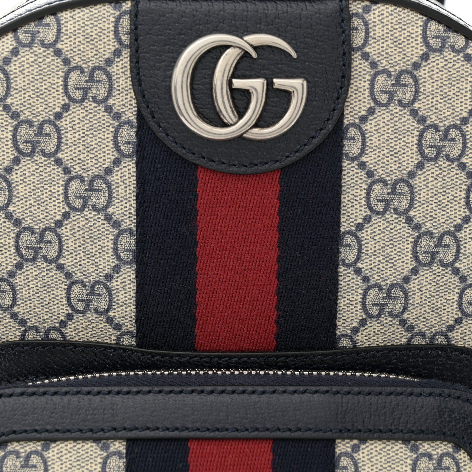 Gucci GG Supreme Monogram Textured Dollar Calfskin Web Small Ophidia Day Backpack Beige Blue Black 8 of 11