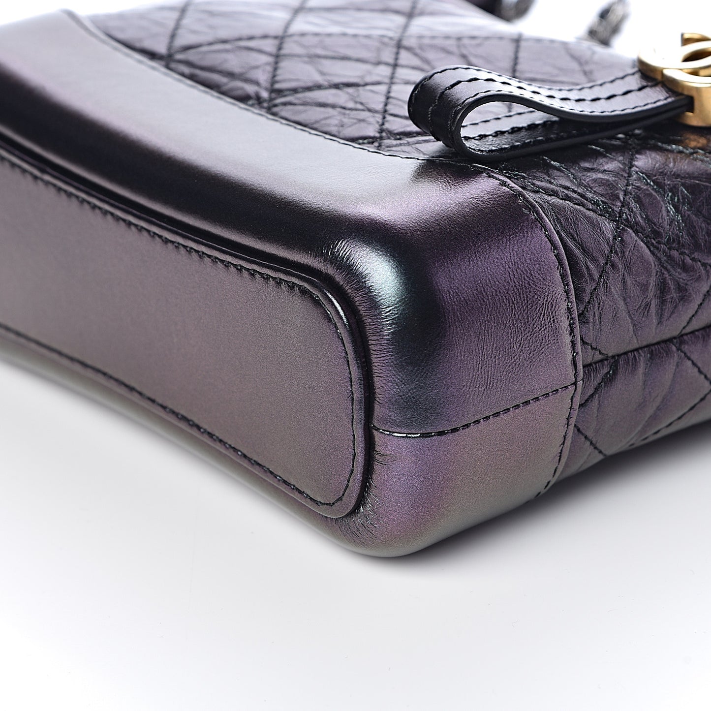 Iridescent Aged Calfskin Quilted Small Gabrielle Hobo Black
