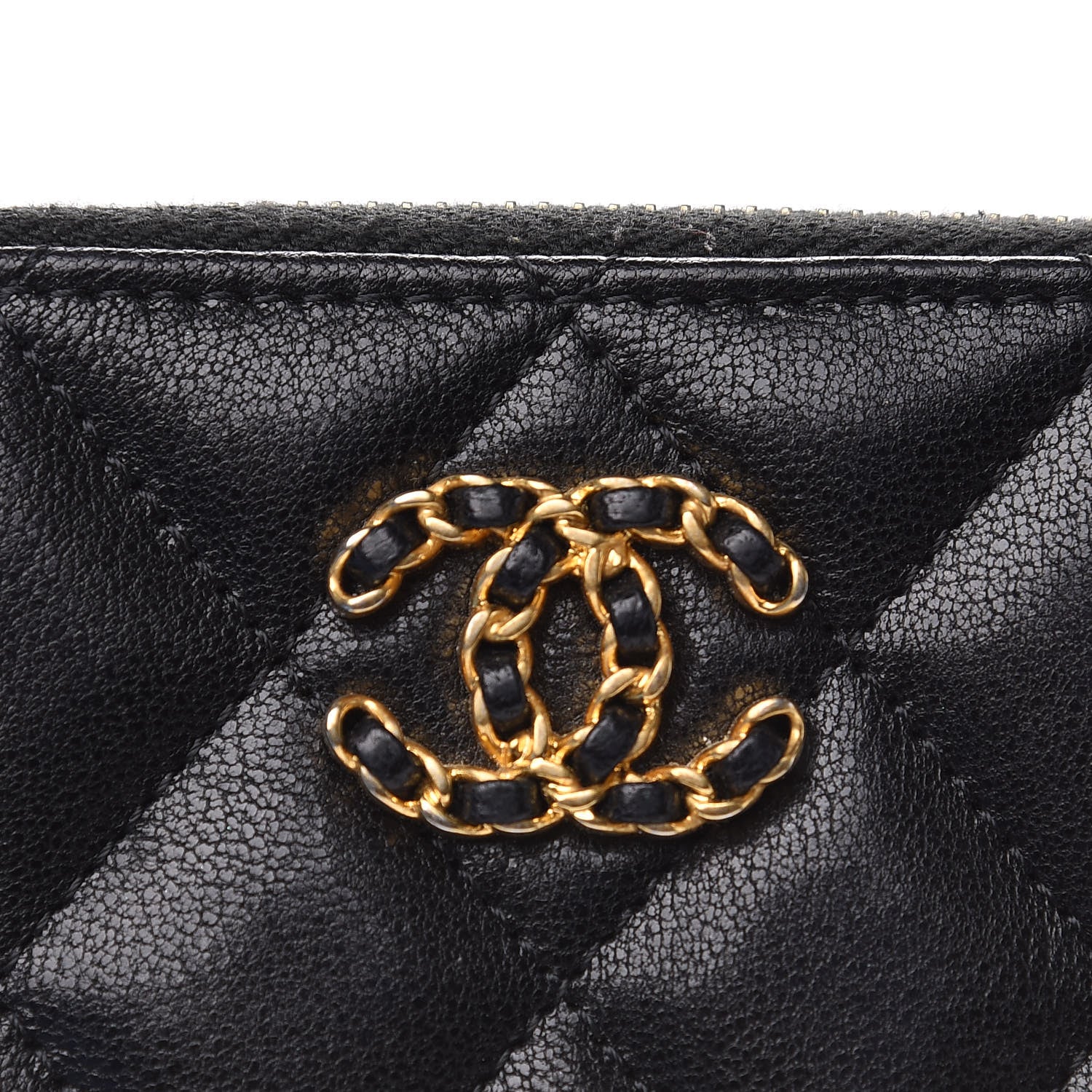 Chanel Goatskin Quilted Chanel 19 Zip Around Coin Purse Wallet Black 8 of 8