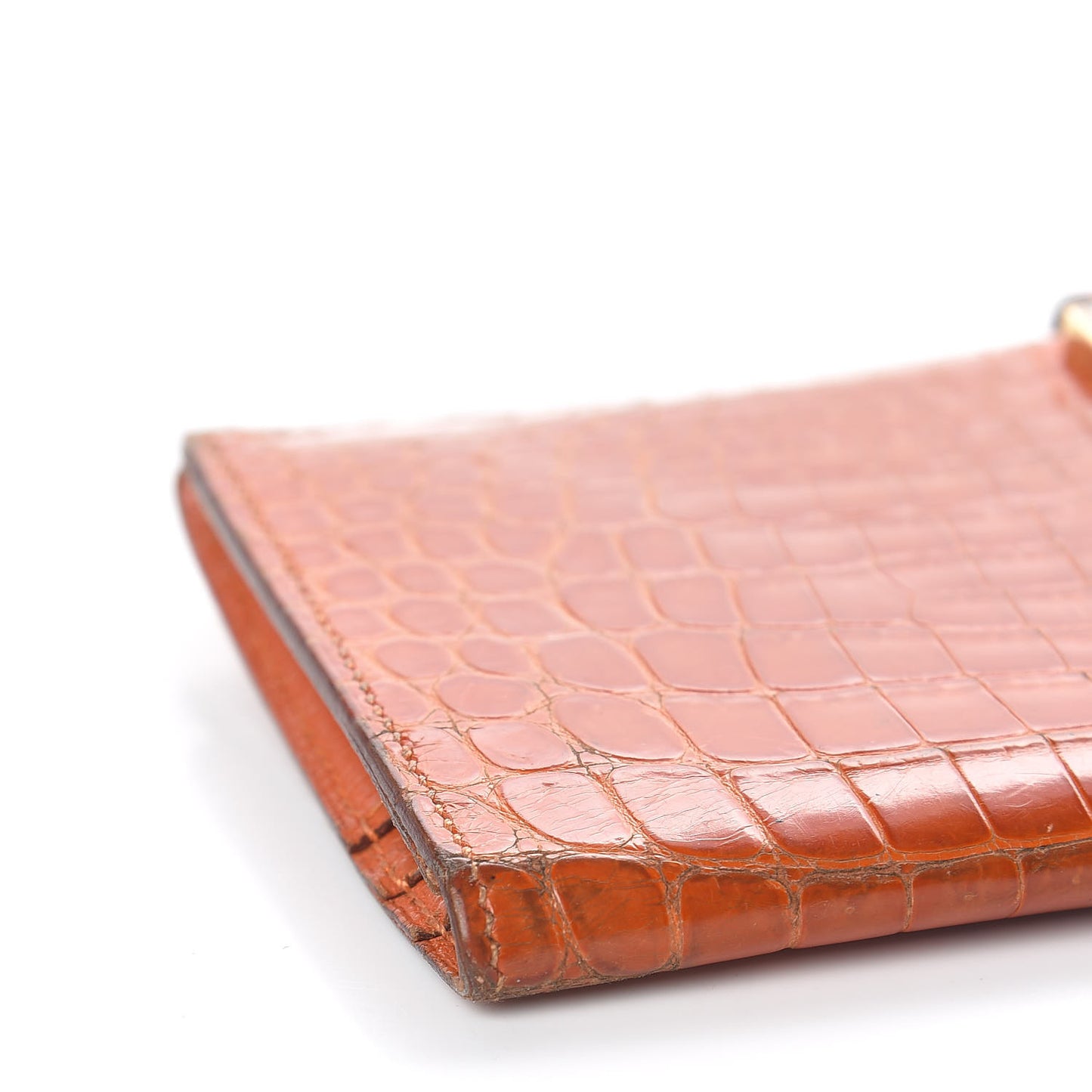 Shiny Niloticus Crocodile 18K Gold Diamond Bearn Wallet Orange
