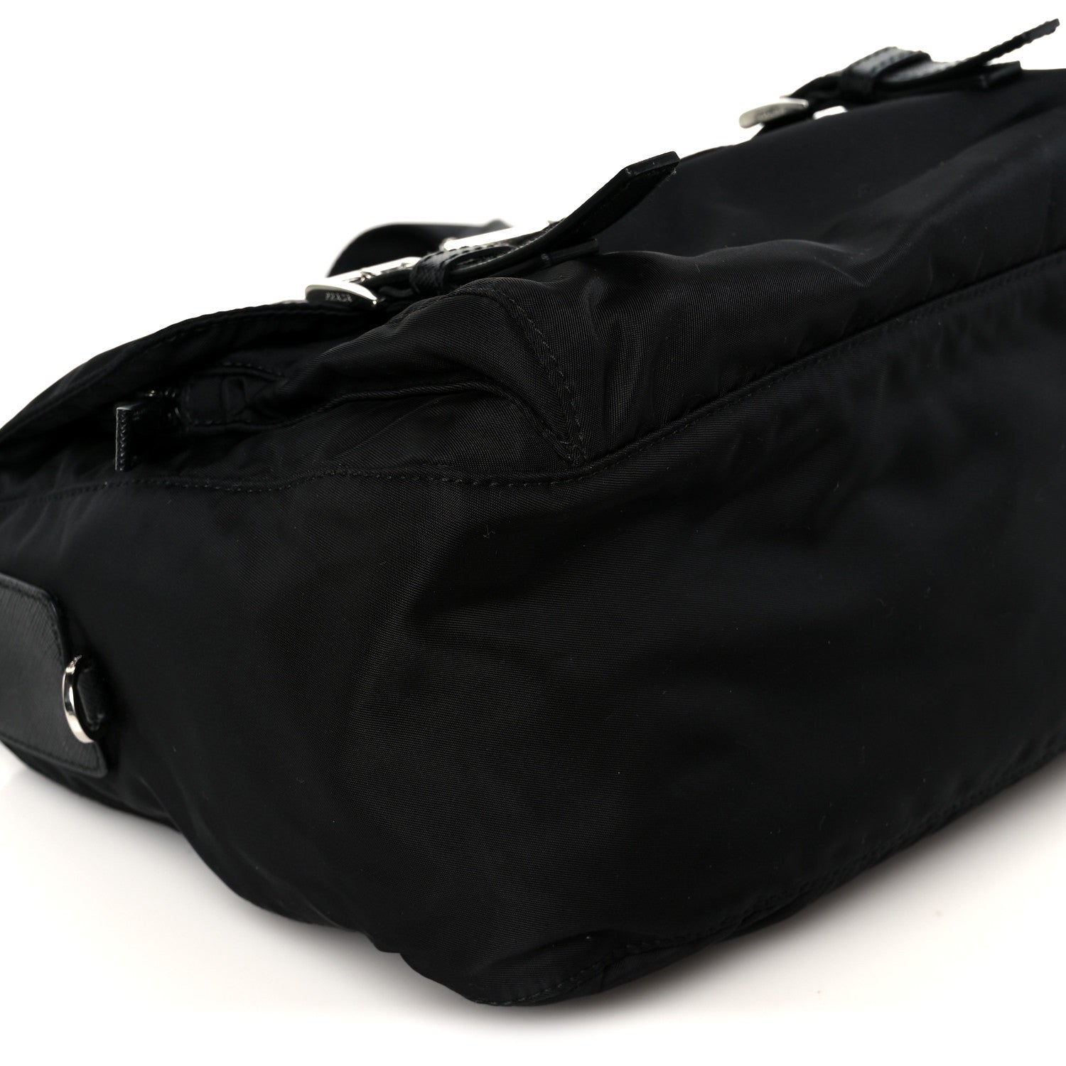 Prada Re-Nylon Vela Saffiano Pocket Double Buckle Messenger Shoulder Bag Black 9 of 10