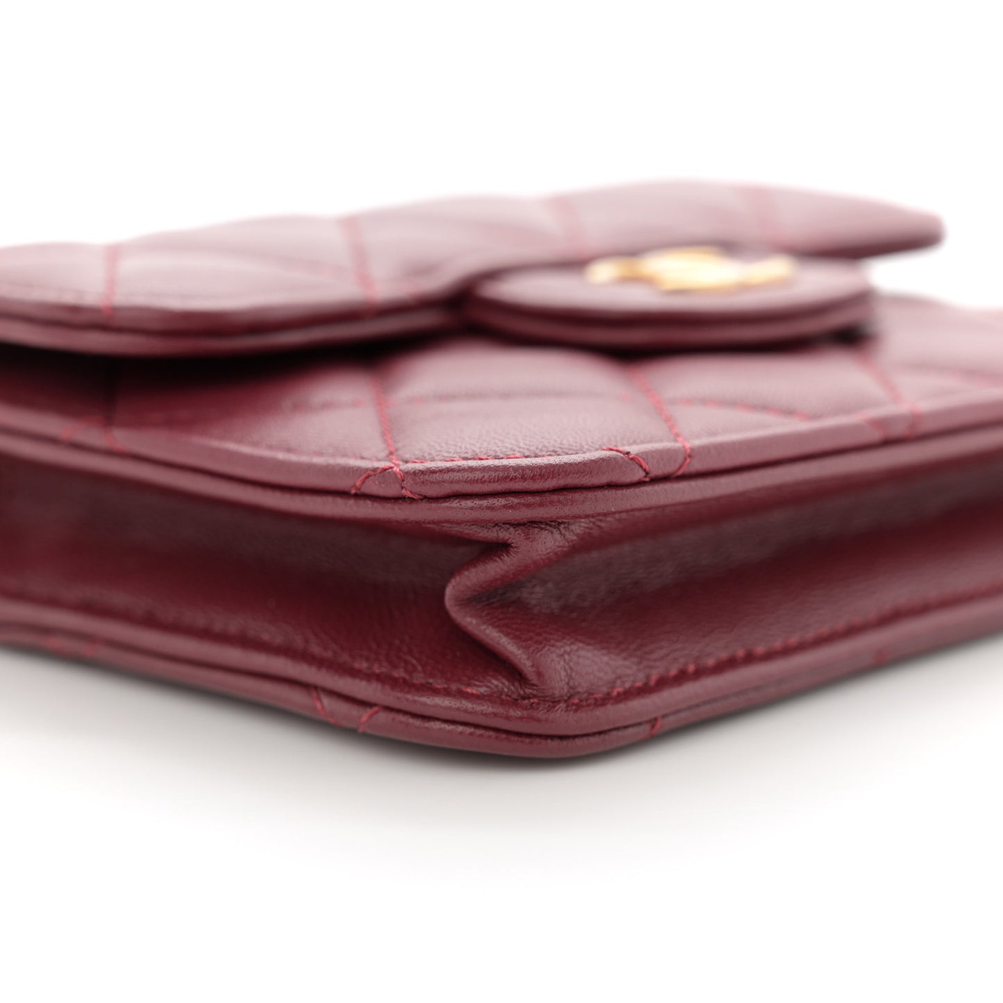 Lambskin Quilted Top Handle Flap Coin Purse With Chain Burgundy
