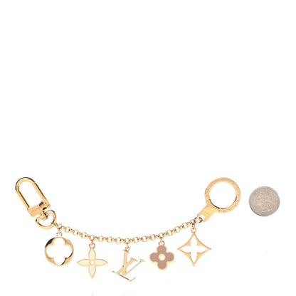 Louis Vuitton Brass Enamel Fleur De Monogram Bag Charm Chain Gold 2 of 4