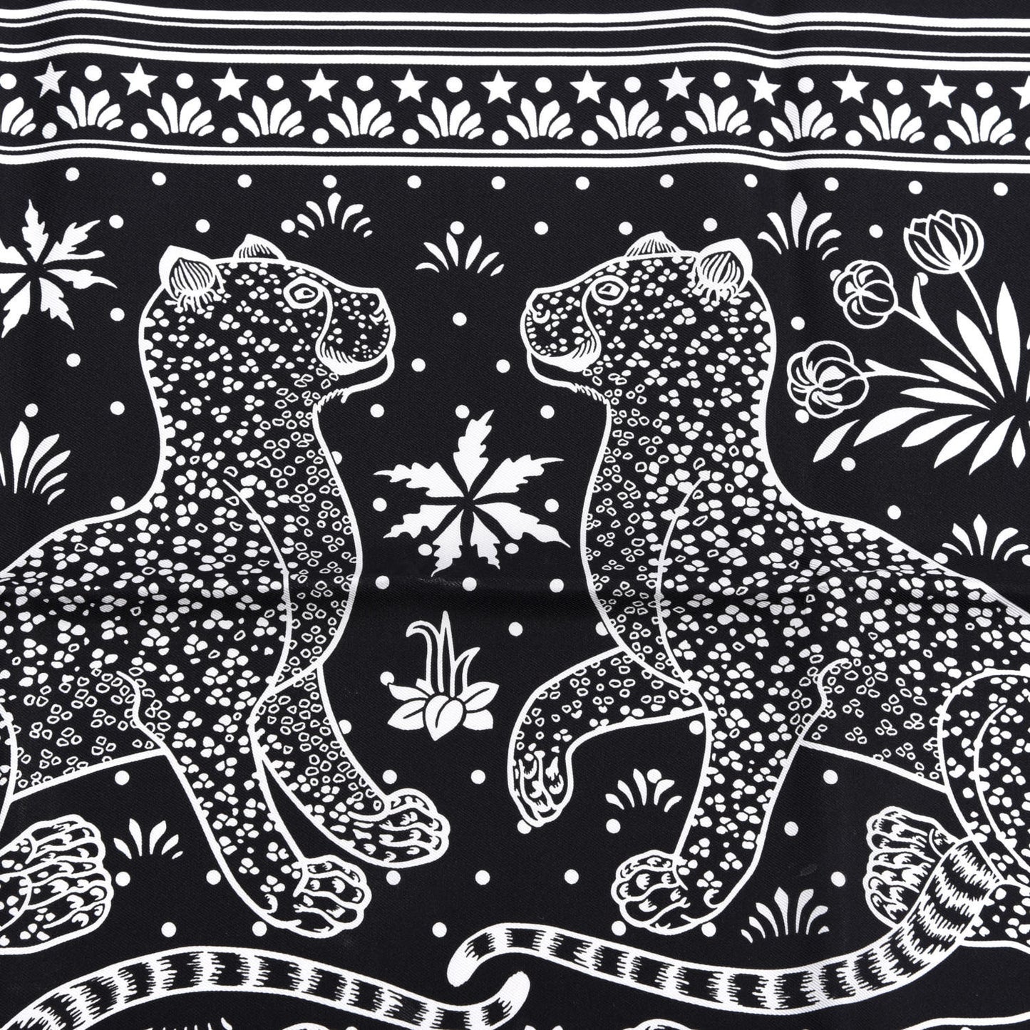 Silk Les Leopards Bandana Scarf 55 Black White