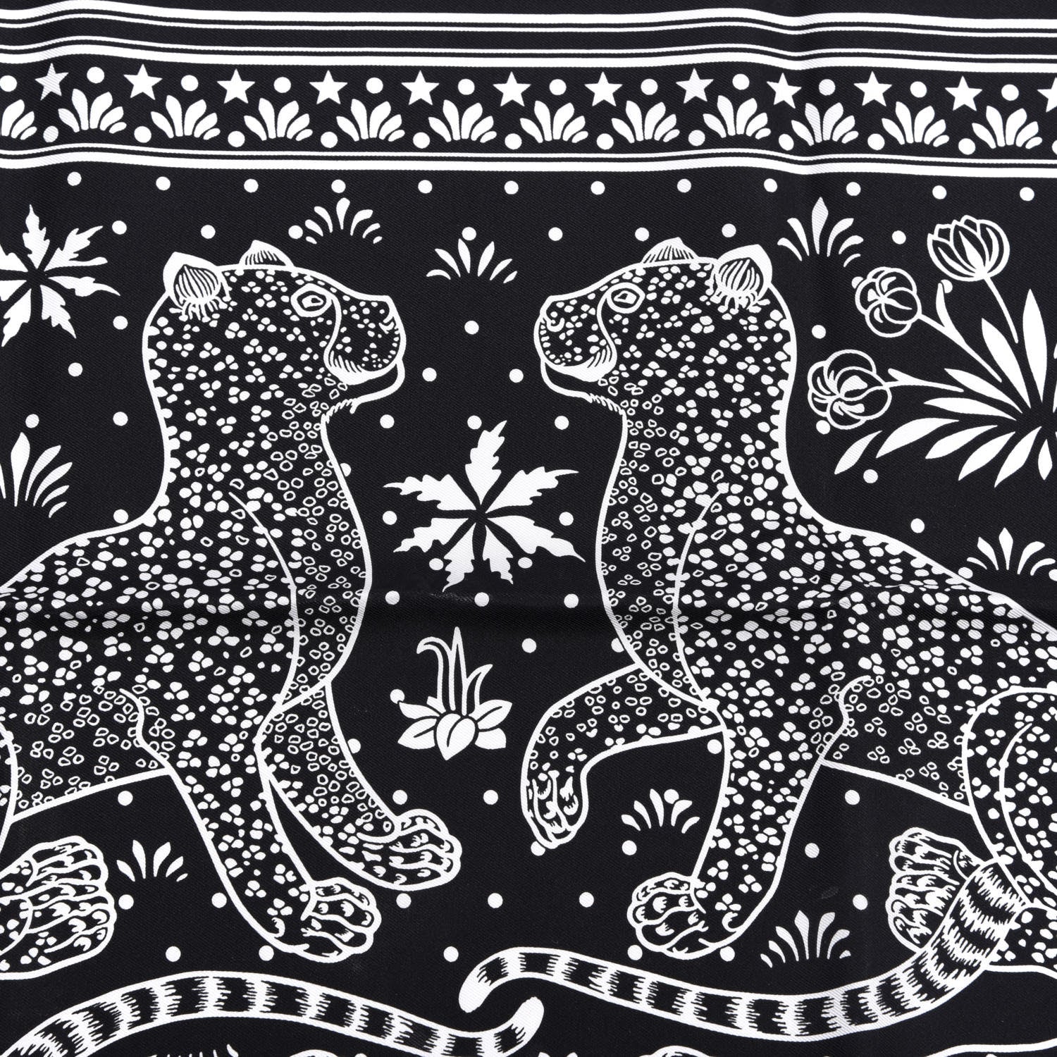 Hermes Silk Les Leopards Bandana Scarf 55 Black White 2 of 4