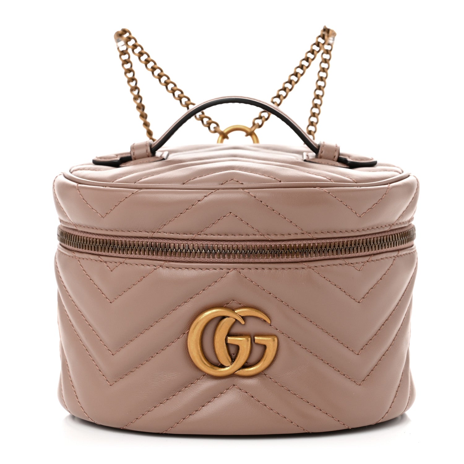 Gucci Calfskin Matelasse Mini GG Marmont Round Backpack Porcelain Rose 1 of 10
