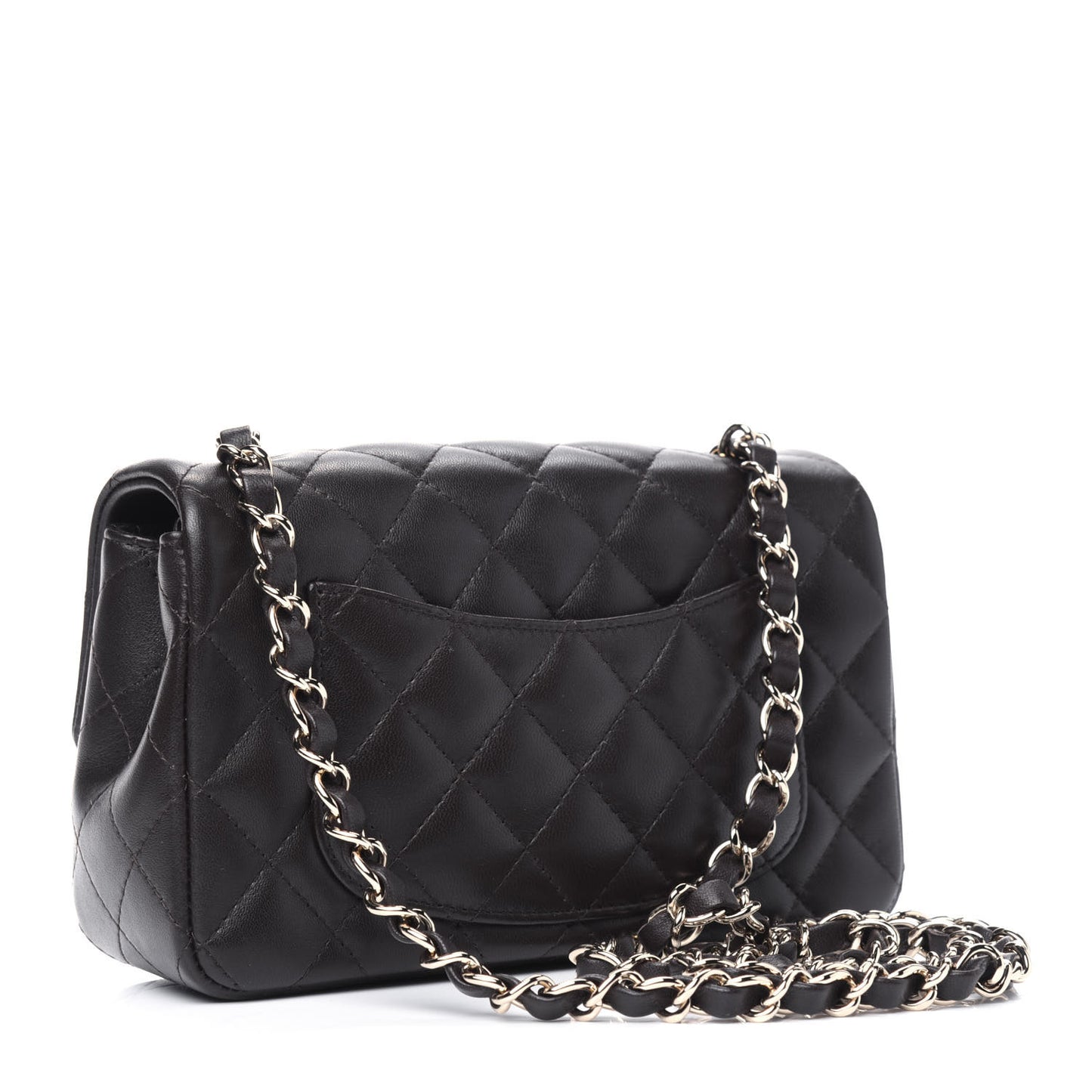 Lambskin Quilted Mini Rectangular Flap Dark Brown