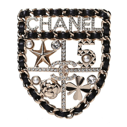 Chanel Lambskin Pearl Strass Sergeant Chanel Shield Brooch Gold 1 of 3