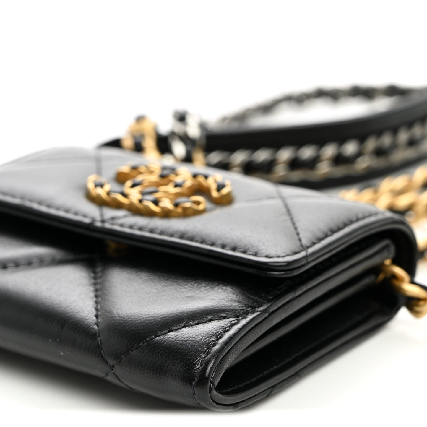 Lambskin Quilted Chanel 19 Flap Coin Purse With Chain Black