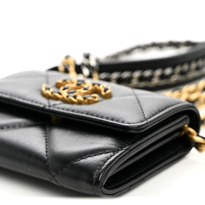Chanel Lambskin Quilted Chanel 19 Flap Coin Purse With Chain Black 10 of 10