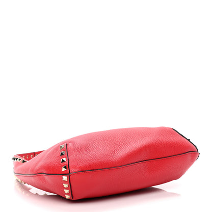 Valentino Garavani Pebbled Calfskin Small Rockstud Flip Lock Hobo Rouge Pur 3 of 5