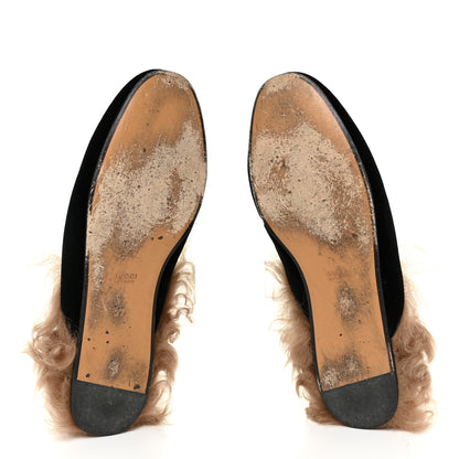 Gucci Velvet Fur Womens Princetown Slippers 37.5 Black 5 of 12