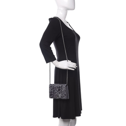 Chanel Patent Camellia Embossed Wallet on Chain WOC Dark Blue 2 of 14