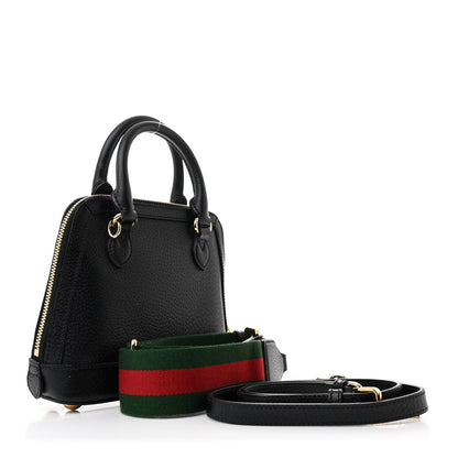 Gucci X ADIDAS Textured Dollar Calfskin Web Trefoil Mini Horsebit 1955 Top Handle Bag Black Off White 3 of 10