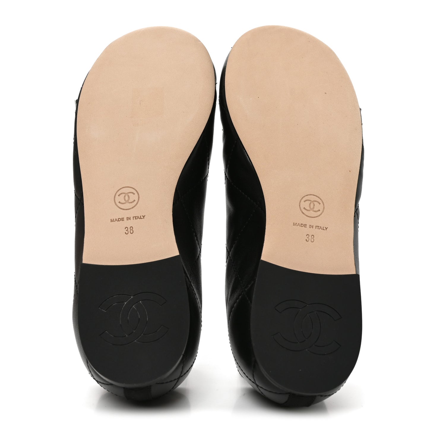 Lambskin Quilted CC Cambon Ballet Flats 38 Black White
