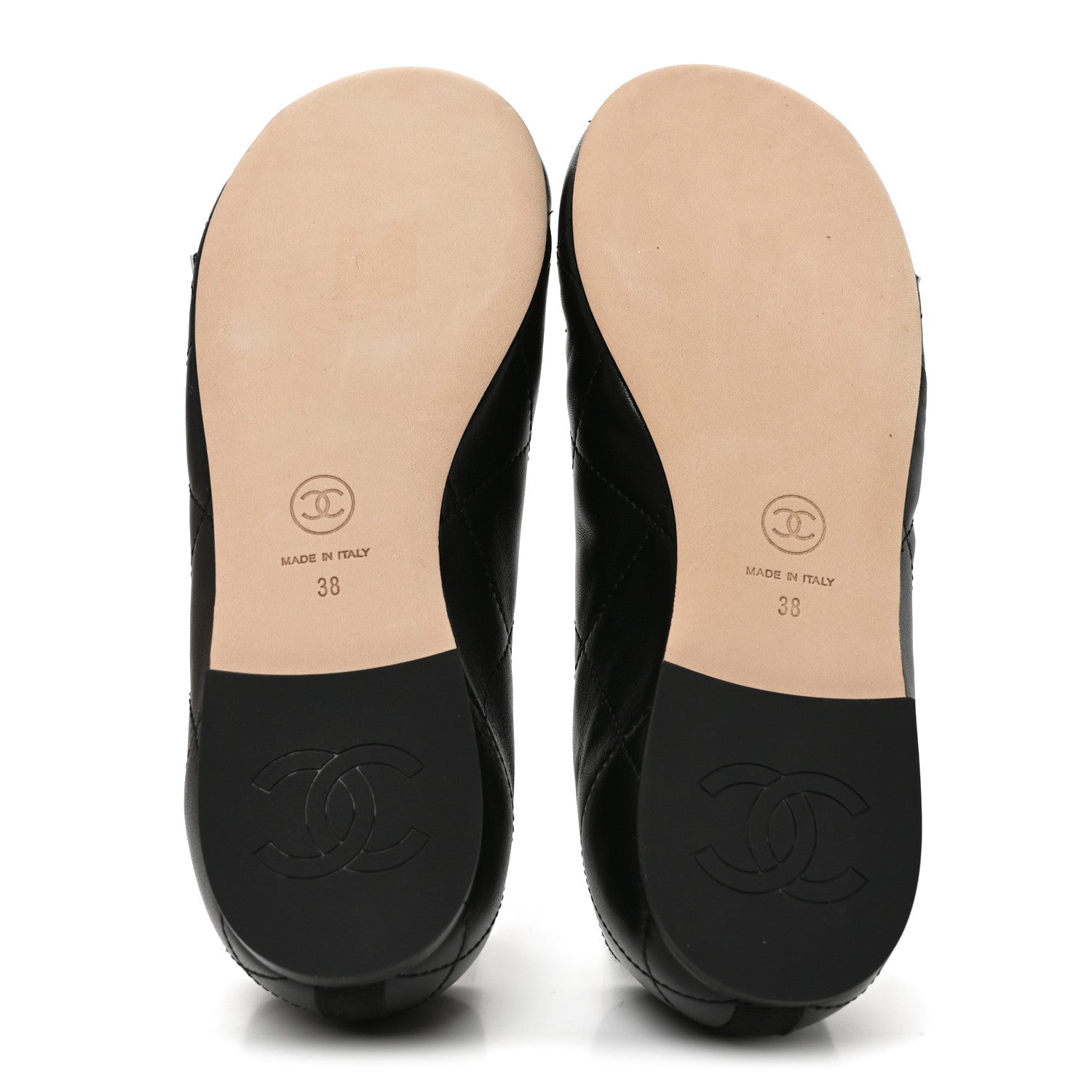 Chanel Lambskin Quilted CC Cambon Ballet Flats 38 Black White 6 of 9