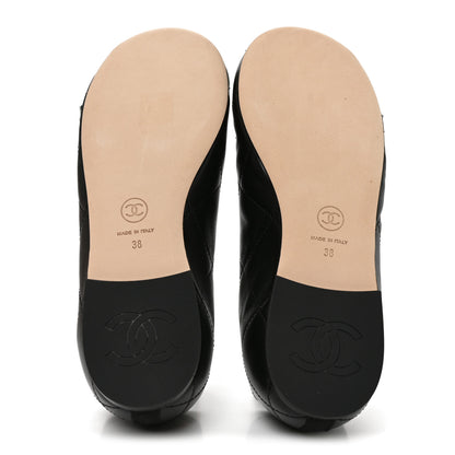 Chanel Lambskin Quilted CC Cambon Ballet Flats 38 Black White 6 of 9