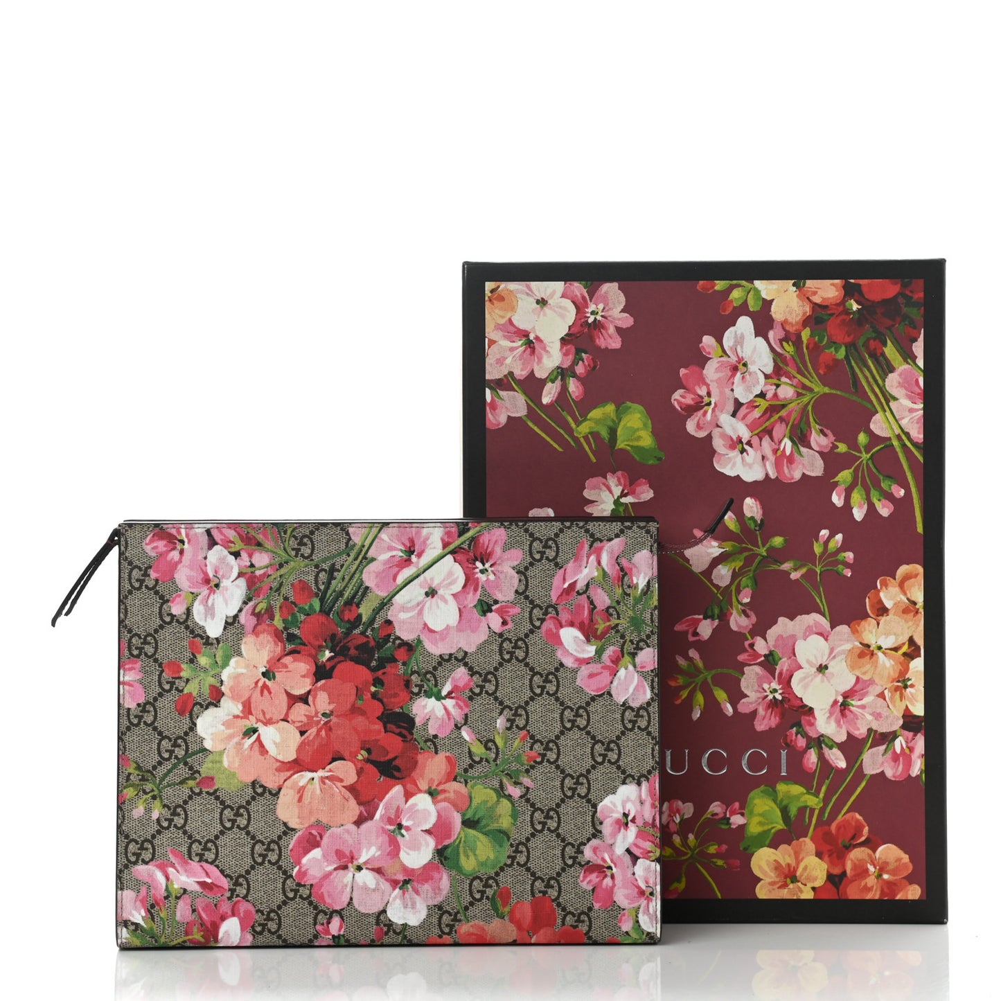 GG Supreme Monogram Blooms Large Cosmetic Case Beige Multicolor Dry Rose