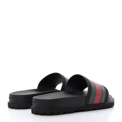 Gucci Rubber Web Mens Lug Sole Slide Sandals 5 Black Green Red 4 of 10