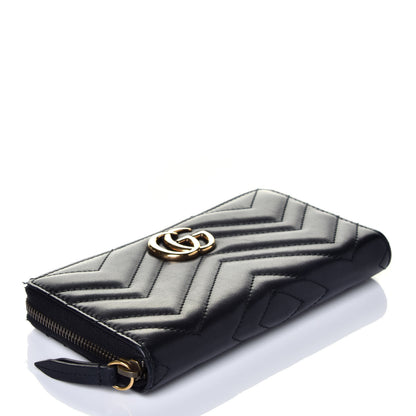 Gucci Calfskin Matelasse GG Marmont Zip Around Wallet Black 4 of 6