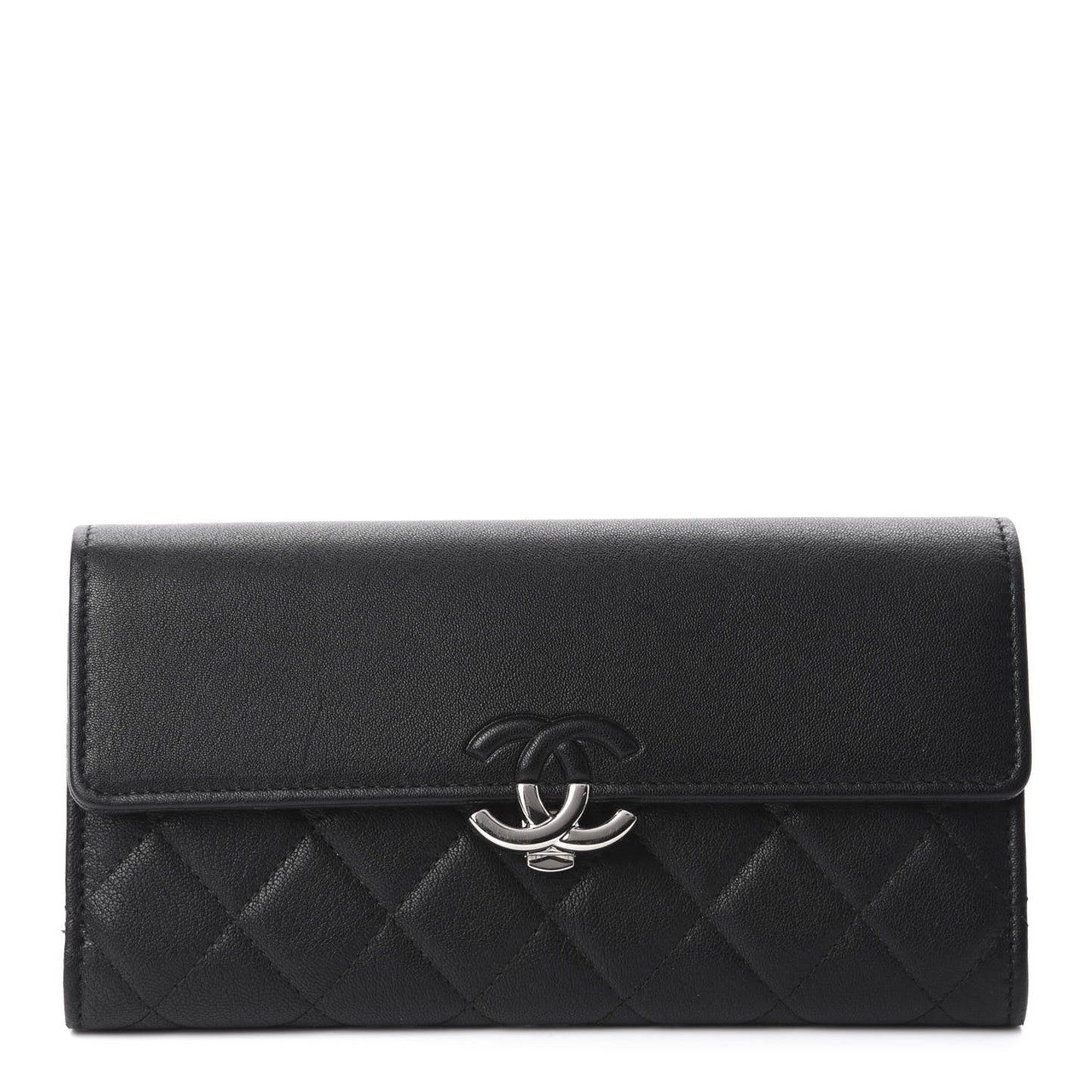 Goatskin Quilted CC Box Flap Wallet Black