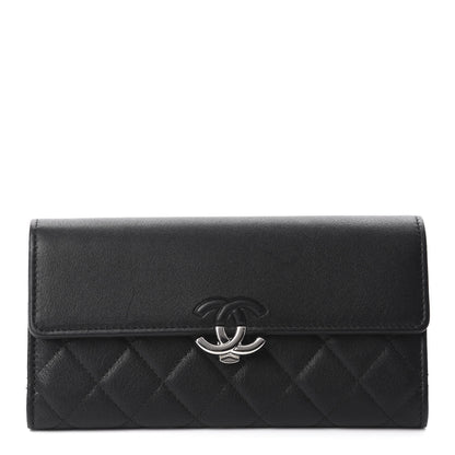 Chanel Goatskin Quilted CC Box Flap Wallet Black 1 of 9