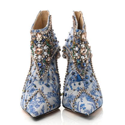 Jimmy Choo Silk Embellished Printed Kendrix 100 Ankle Booties 37 Blue 2 of 9