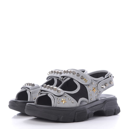 Gucci Technical Canvas Calfskin Reflective Studded Mens Aguru Sandals 8 Silver Black 3 of 10