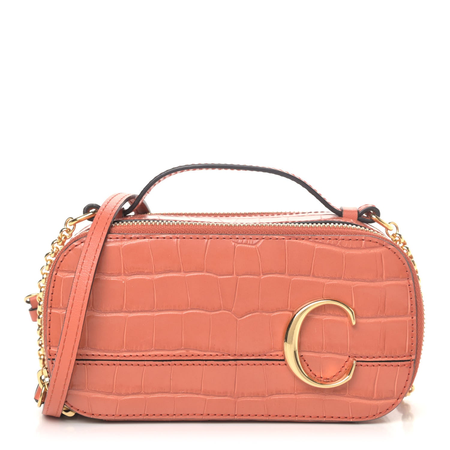 Chloe Calfskin Crocodile Embossed Mini C Vanity Bag Tawny Orange 1 of 5
