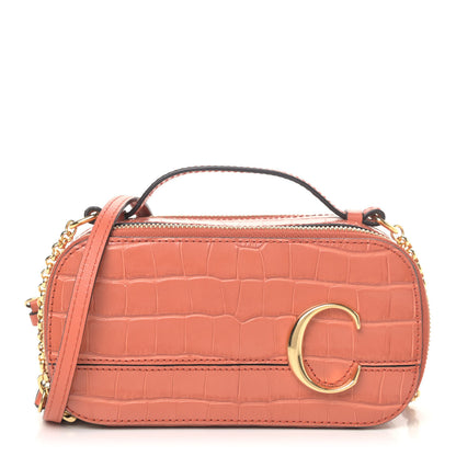 Chloe Calfskin Crocodile Embossed Mini C Vanity Bag Tawny Orange 1 of 5