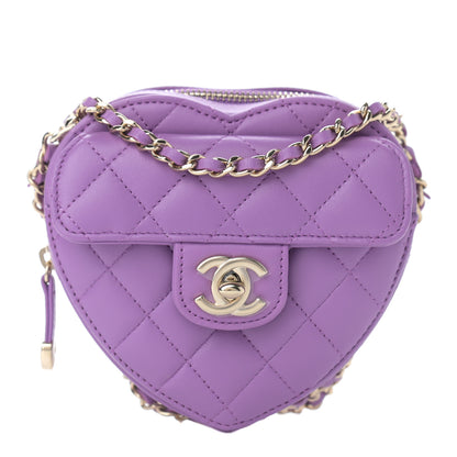 Chanel Lambskin Quilted CC In Love Heart Clutch With Chain Purple 1 of 11