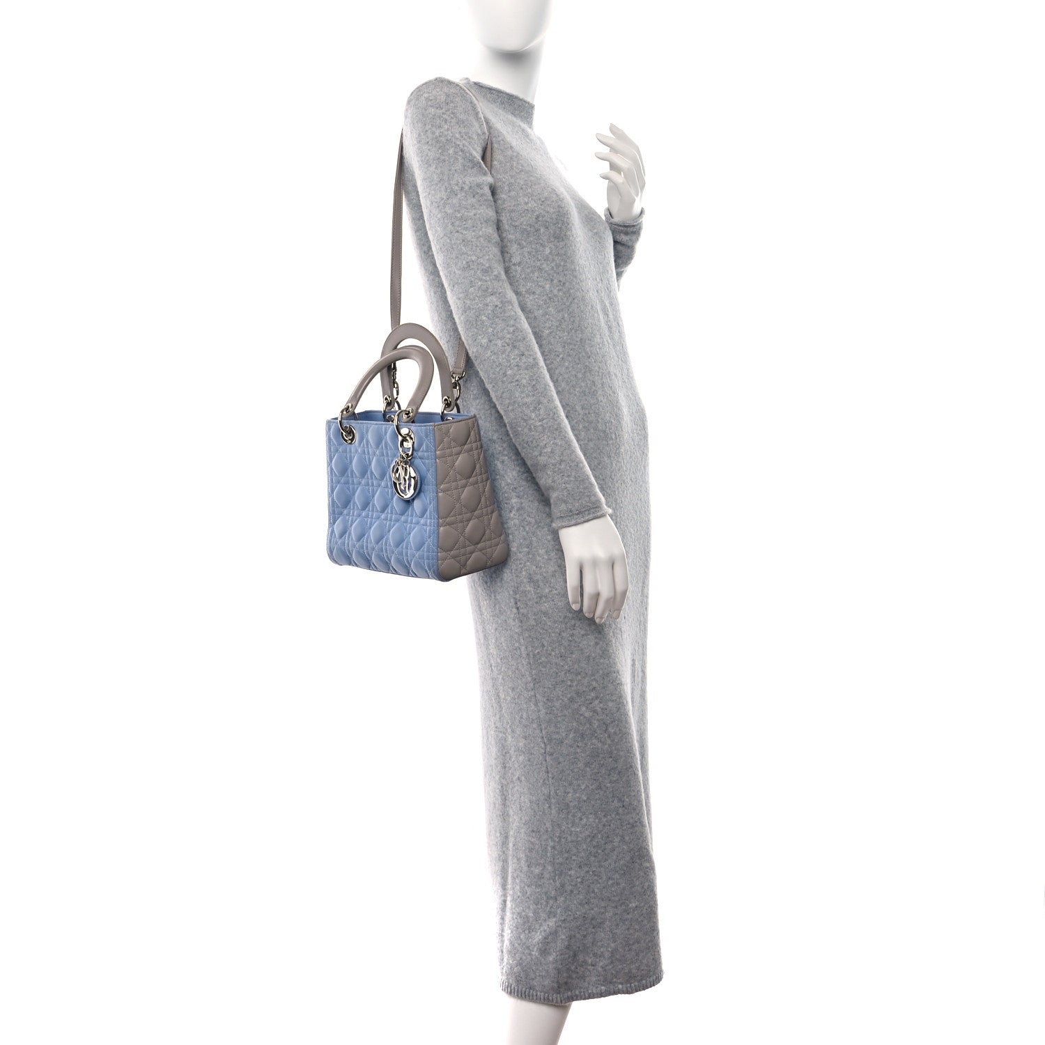 Christian Dior Lambskin Cannage Medium Bi-Color Lady Dior Blue Gray 2 of 11