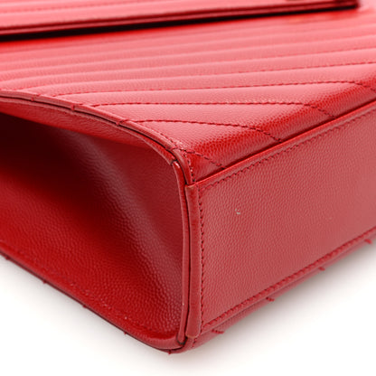 Saint Laurent Grain De Poudre Matelasse Chevron Large Monogram Satchel Lipstick Red 8 of 10