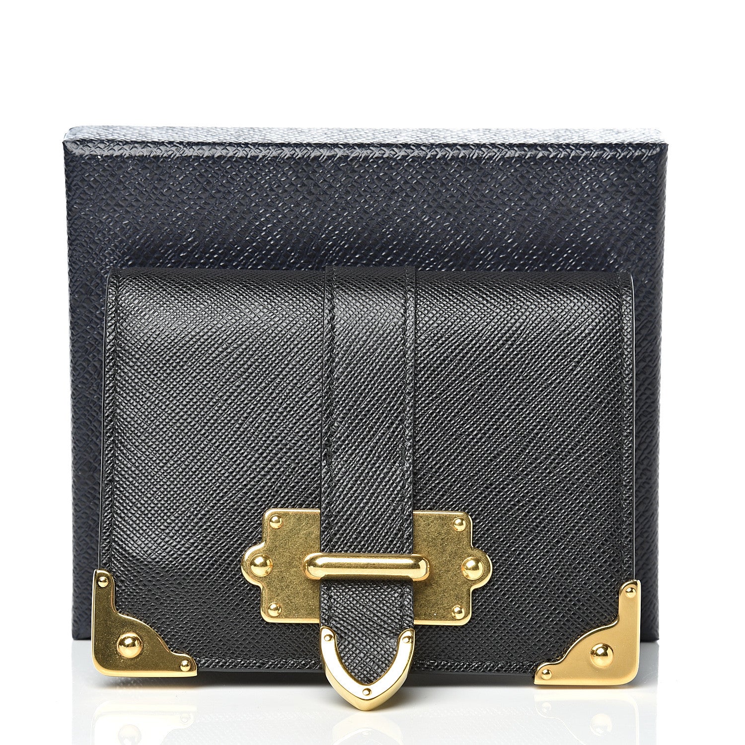 Prada Saffiano Cahier Compact Flap Wallet Black 7 of 7